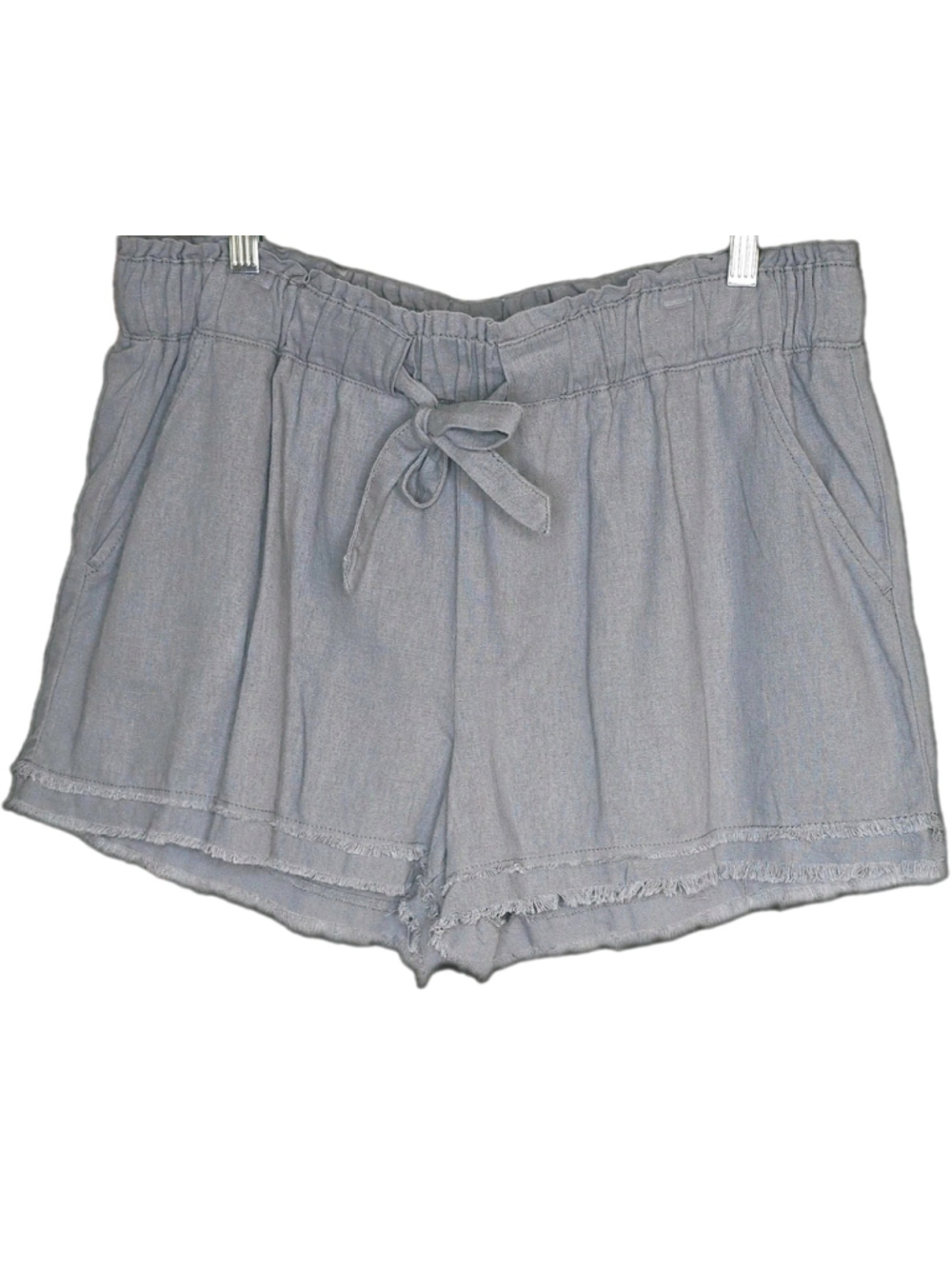 REWASH Linen Blend Shorts Womens XL Gray Elastic Waist Drawstring Frayed Hem